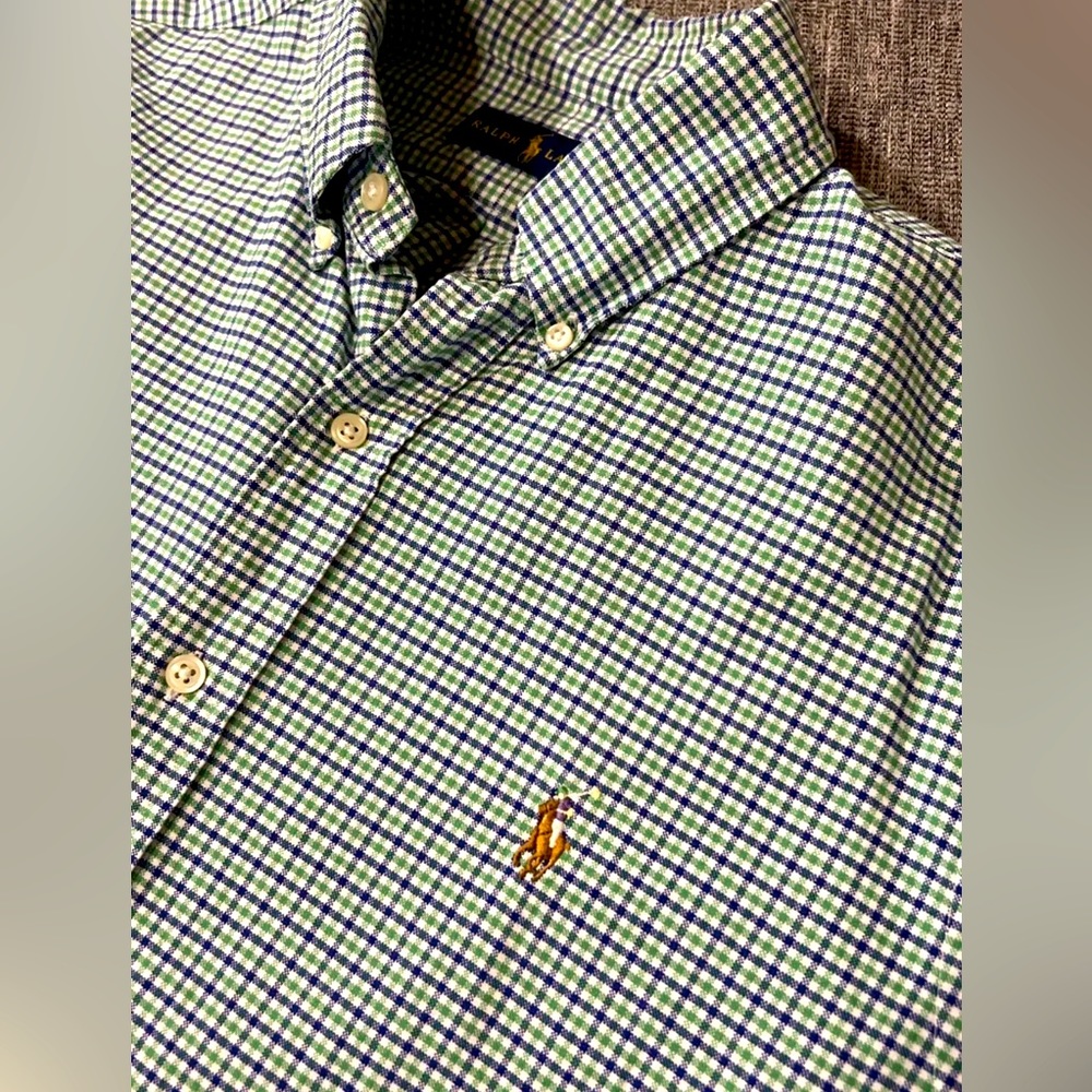 Ralph Lauren Polo Long Sleeve Button Up Checkered Blue Green sz L